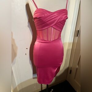 Privy pink fitted satin dress